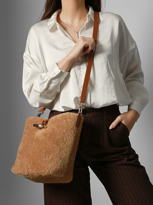 Longchamp Le roseau shearling Sacs porté travers Marron