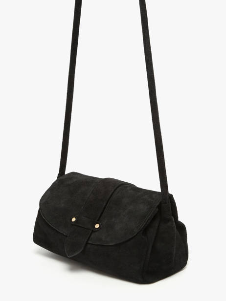 Sac Bandoulière M Agnes Cuir Velours Etrier Noir agnes EAGV205M vue secondaire 5