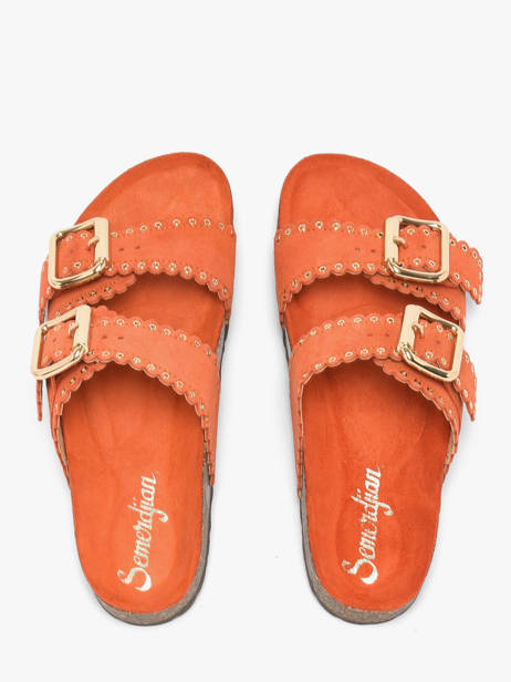 Slippers With Straps In Leather Semerdjian Orange women ARIANNA other view 3