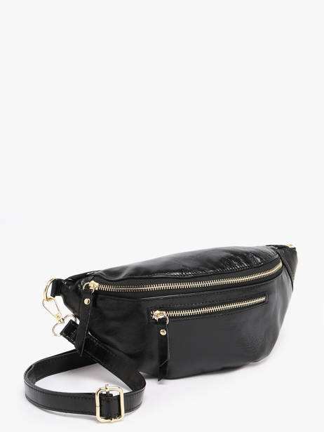 Sac Banane Cuir Milano Noir shiny sauvage SS24119 vue secondaire 2